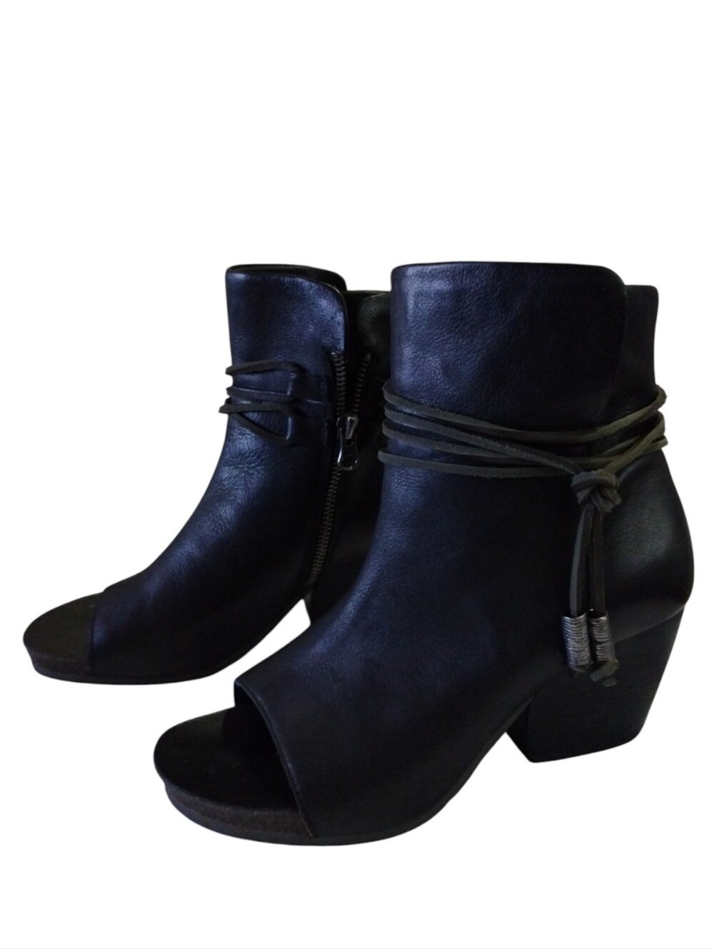 OTBT Vagabond Black Leather Peep Toe Booties Womens 6.5 Western Boho